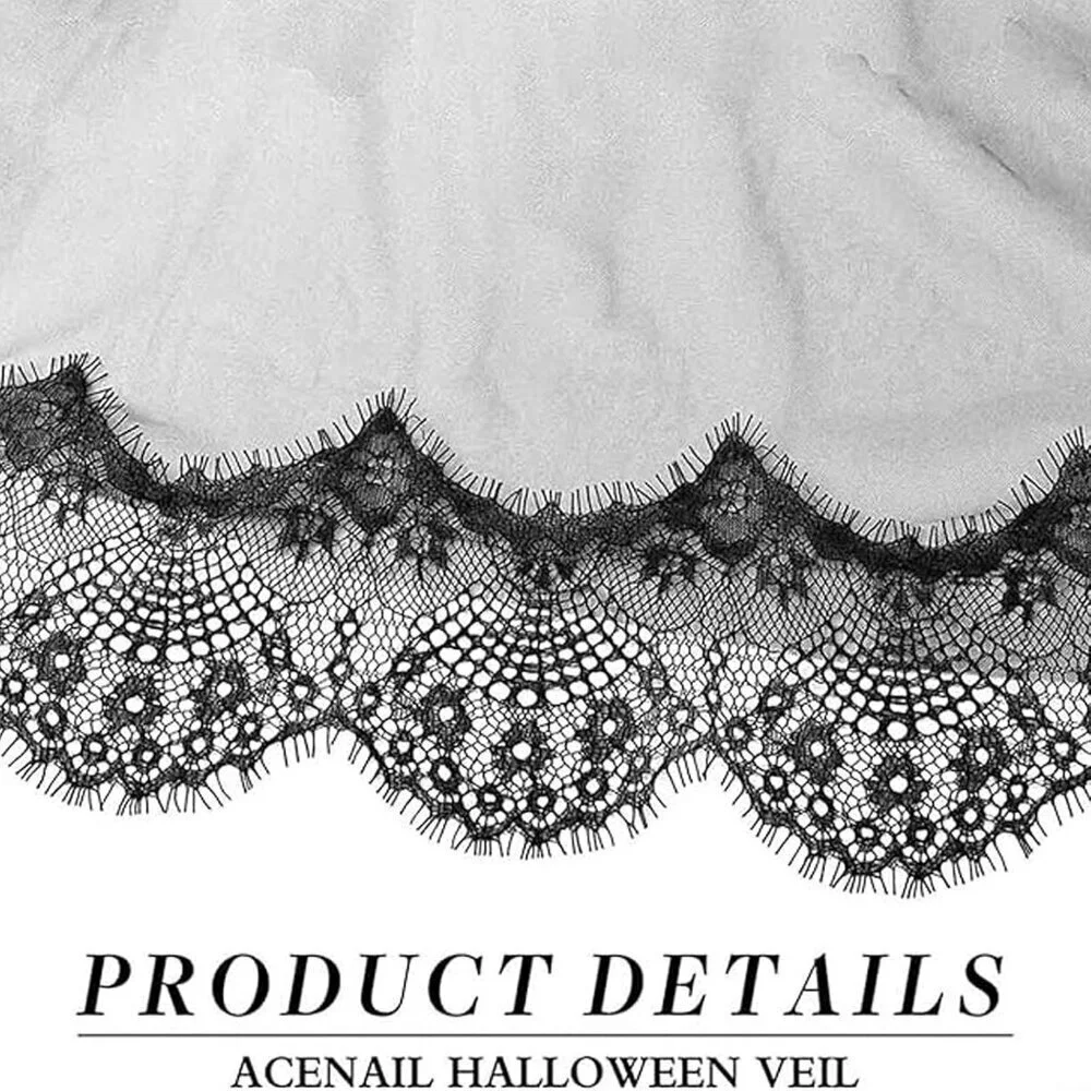 Black Lace Wedding Veil Fingertip Length Tulle Bridal Accessory